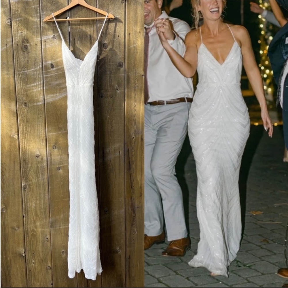 White Sequin Gatsby Backless Mermaid Maxi Dress 🌿